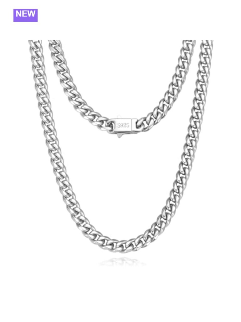 Men's 5mm Cuban Link Chain 316L Stainless Steel 925 Sterling Silver Necklace 22